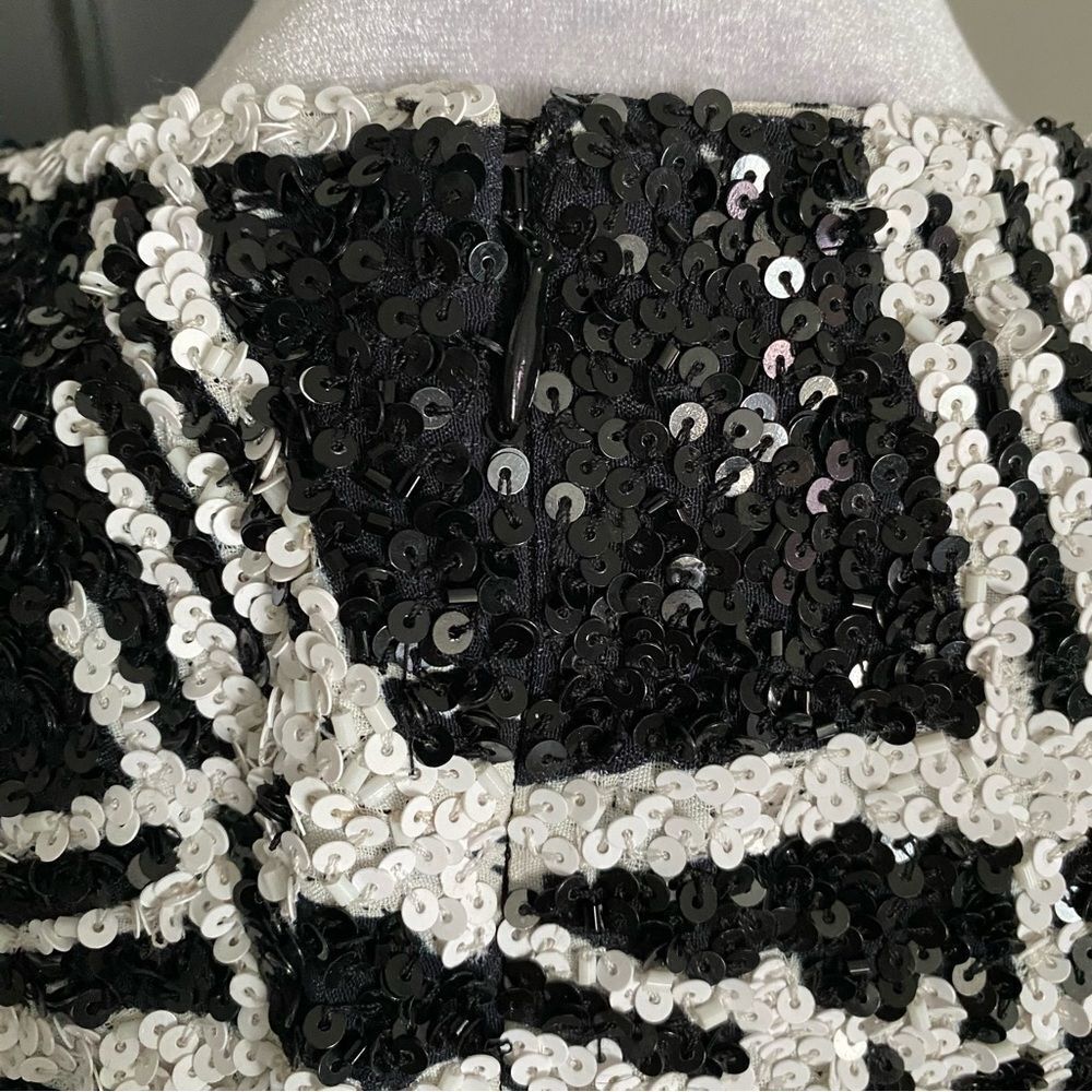 NWT Retrofete Aubrielle Black and White Sequins Long Sleeve Mini Dress Size S - Picture 8 of 11